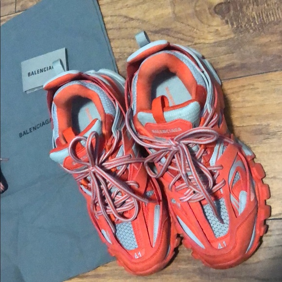 Orange and gray Balenciaga track sneaks